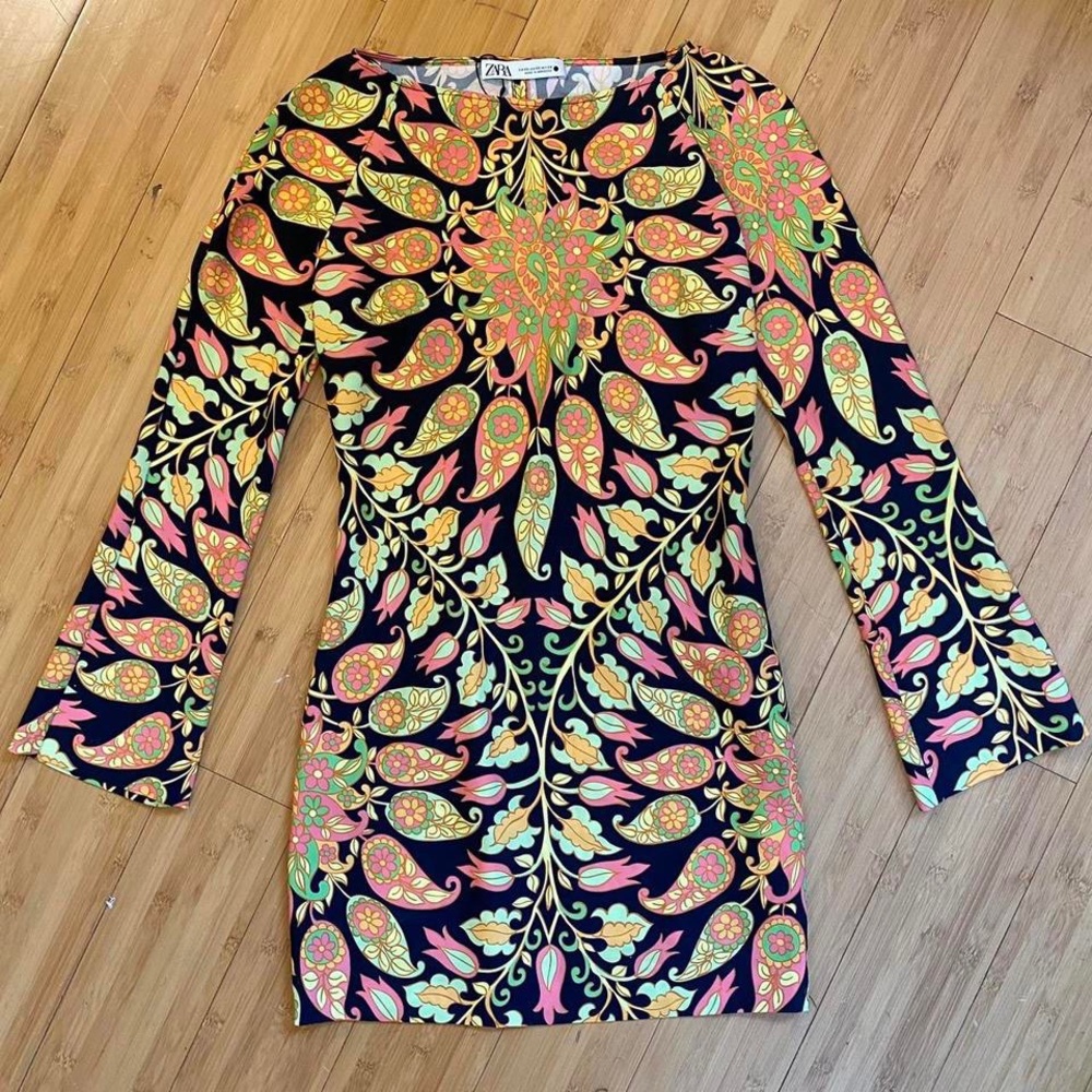 ZARA BNWT PRINTED BRIGHT FLORAL GEOMETRIC MINI DRESS